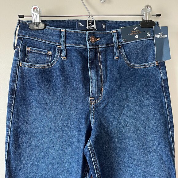 Hollister High-Rise Vintage Flare Jeans w/Side Slit Stretch Denim Women’s 27 NWT - Picture 3 of 8